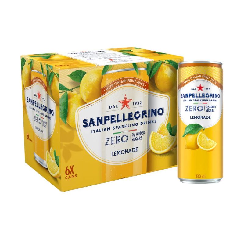 Sanpellegrino Italian Sparkling Drinks | Lemonade ZERO Added Sugar Sparkling Fruit Beverage - Slim Can 330ml