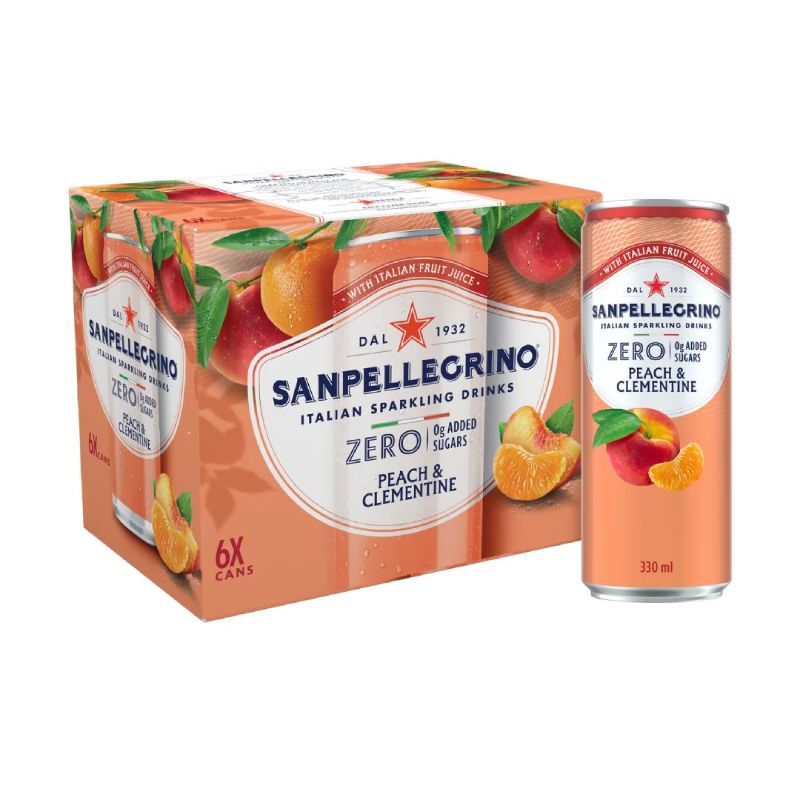 Sanpellegrino Italian Sparkling Drinks | Peach & Clementine ZERO Added Sugar Sparkling Fruit Beverage - Slim Can 330ml
