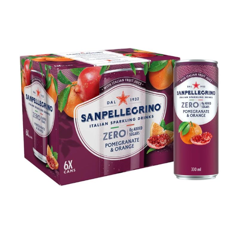 Sanpellegrino Italian Sparkling Drinks | Pomegranate & Orange ZERO Added Sugar Sparkling Fruit Beverage - Slim Can 330ml